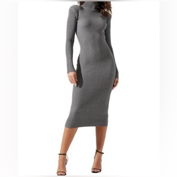 ASTR abilene long sleeve turtleneck sweater midi dress in charcoal in XL - Picture 1 of 5